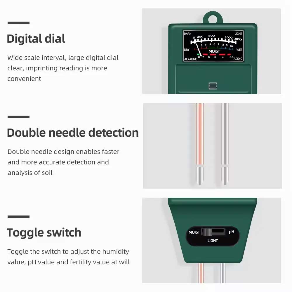 3-in-1 Soil Moisture, Light, and pH Meter - Monitor Plant Health Easily - Thermometer Specialist