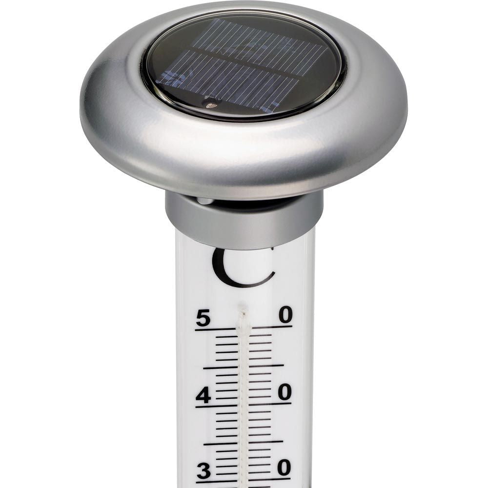 Large Solino Garden Thermometer With Solar Light 109cm - Thermometer Specialist