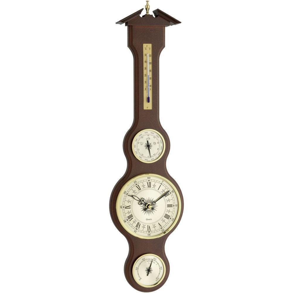 Mahogany Banjo Barometer With Clock 60cm - Thermometer Specialist