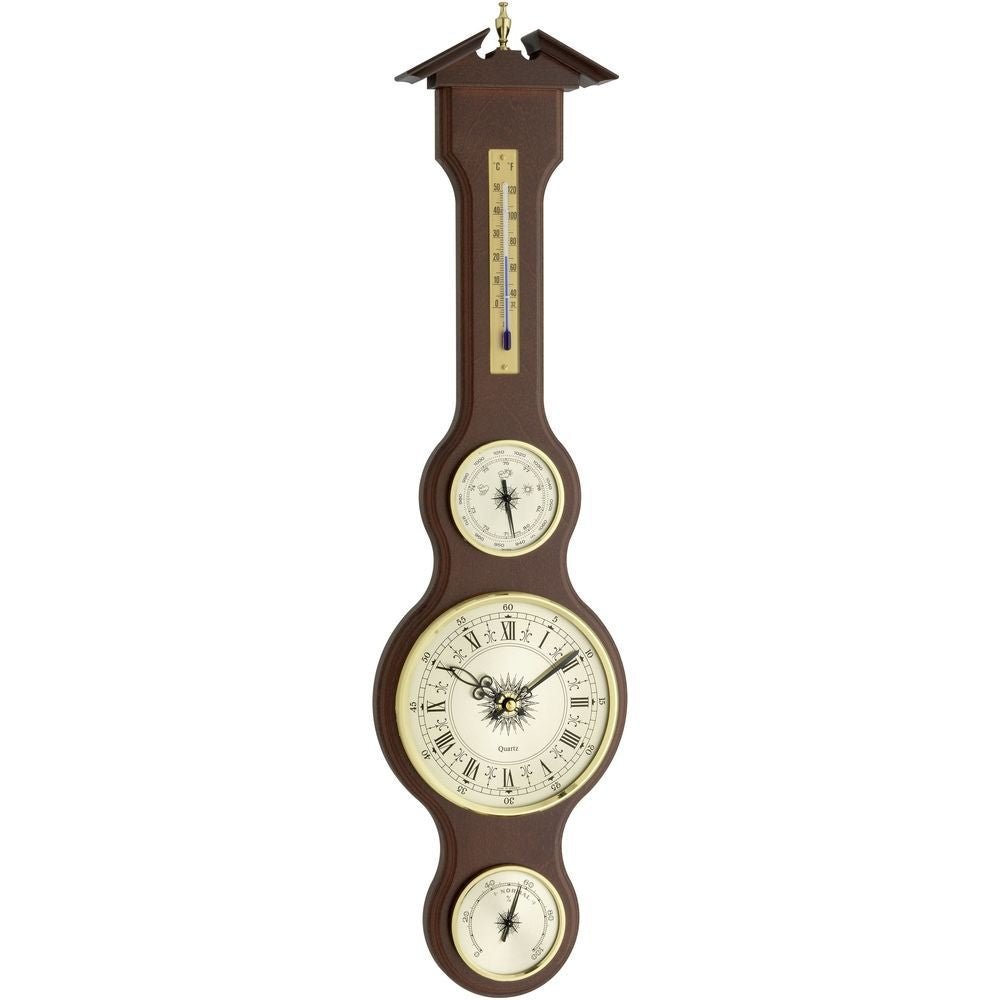 Mahogany Banjo Barometer With Clock 60cm - Thermometer Specialist