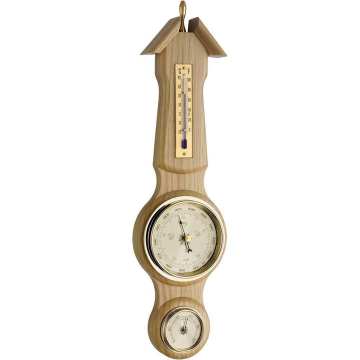 Natural Solid Wood Banjo Barometer (39cm length) - Made in Germany - Thermometer Specialist