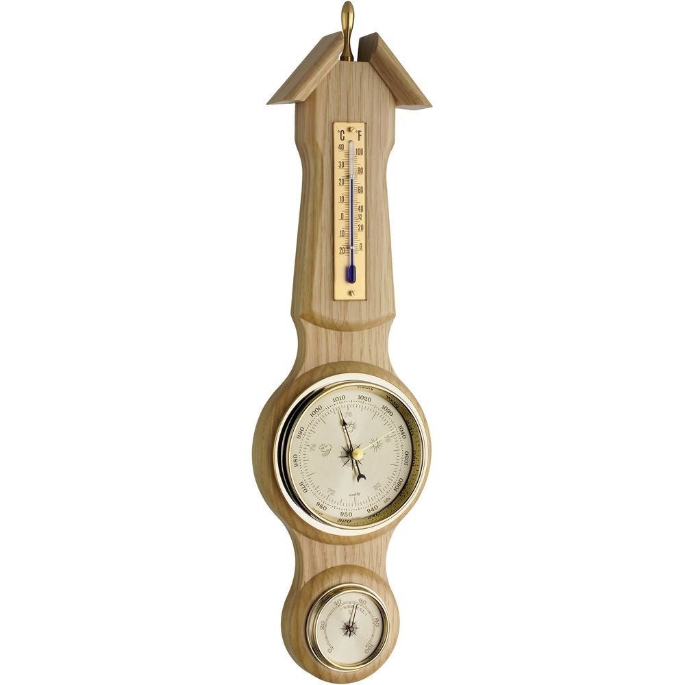 Natural Solid Wood Banjo Barometer (39cm length) - Made in Germany - Thermometer Specialist