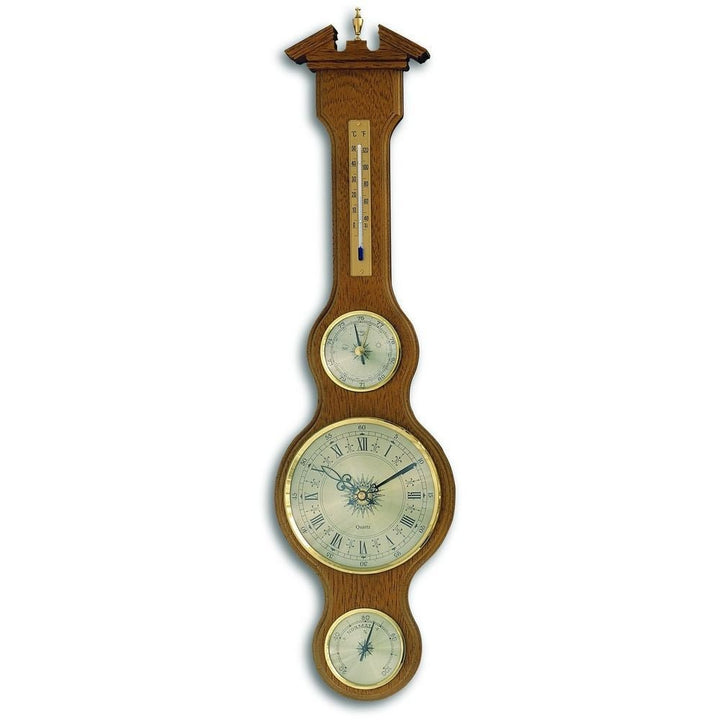 Oak Banjo Barometer With Clock 60cm - Thermometer Specialist