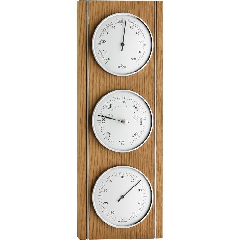 Oak &amp; Metal Trim Barometer 36cm - Thermometer Specialist