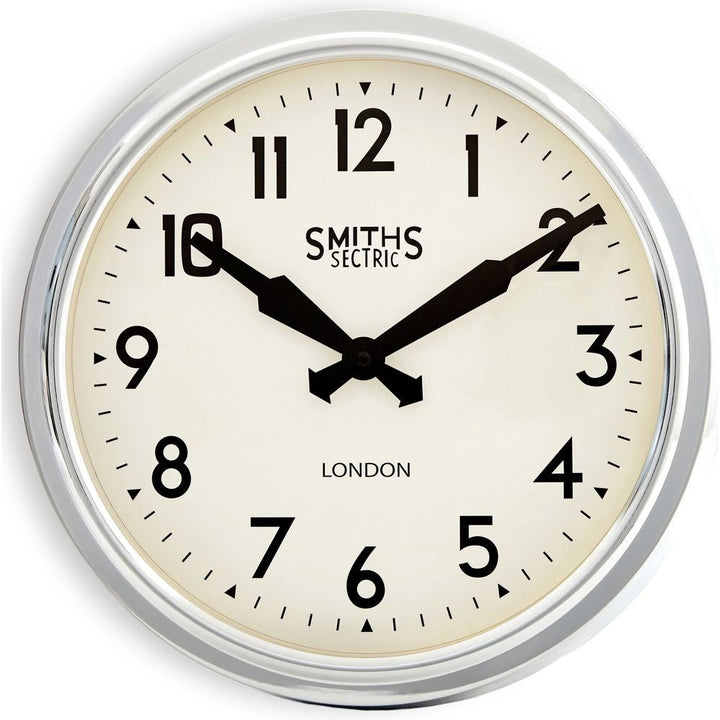 Smiths Retro Retro Arabic Chrome Wall Clock 38cm - Thermometer Specialist