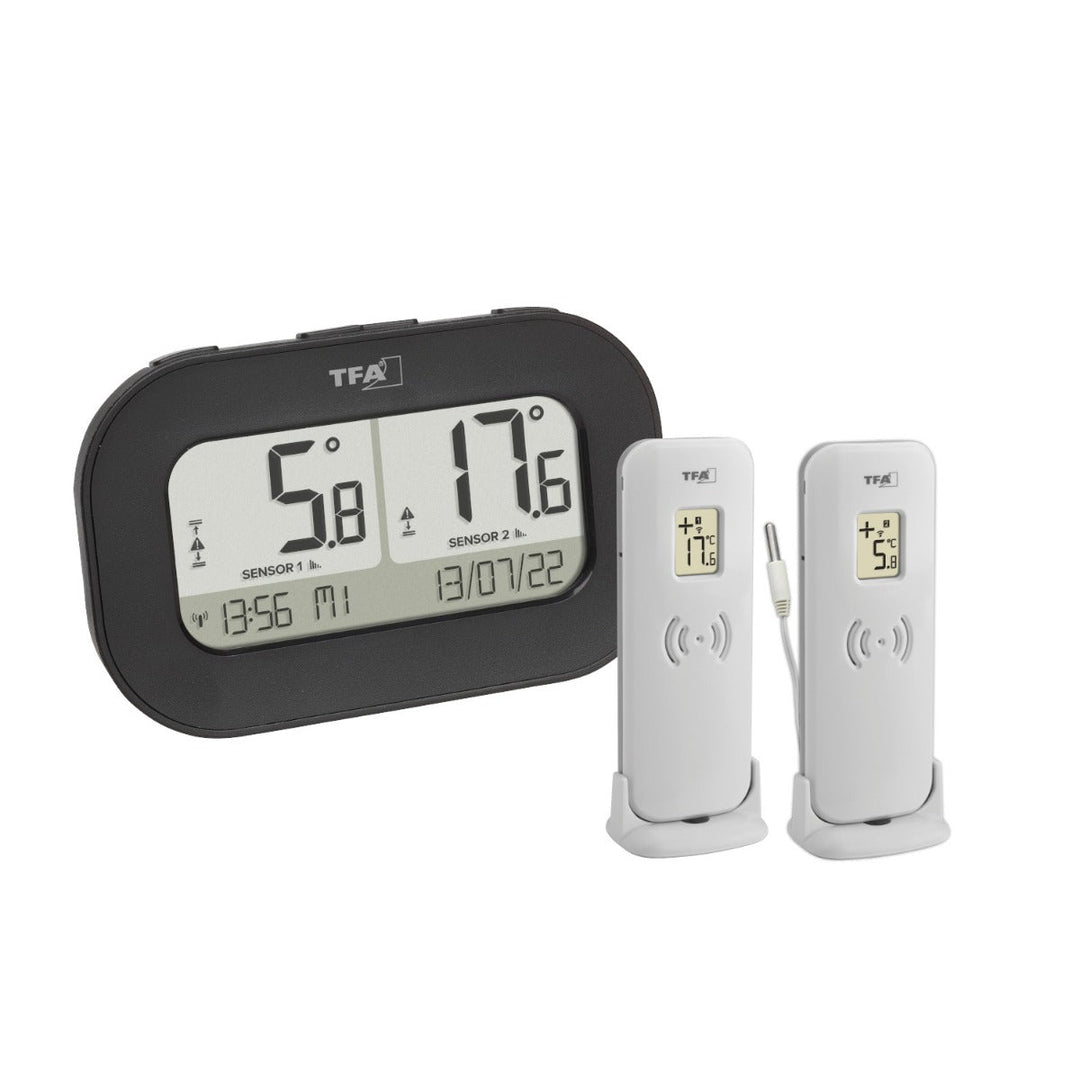 TFA DOUBLE-CHECK Wireless Thermometer with Two Transmitters (incl. waterproof cabled sensor) 30.3073 - Thermometer Specialist