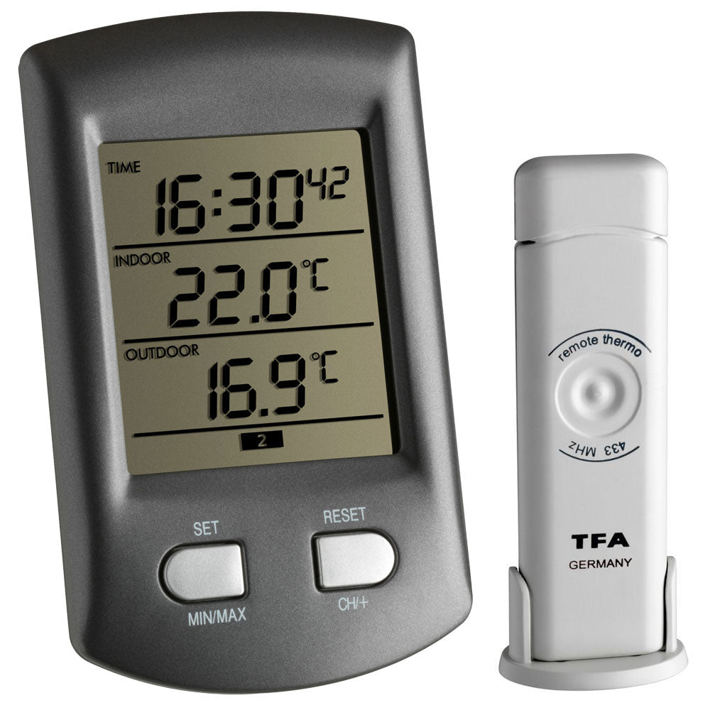 TFA Ratio Wireless Indoor & Outdoor Min/Max Thermometer with Clock 30.3034.10 - Thermometer Specialist