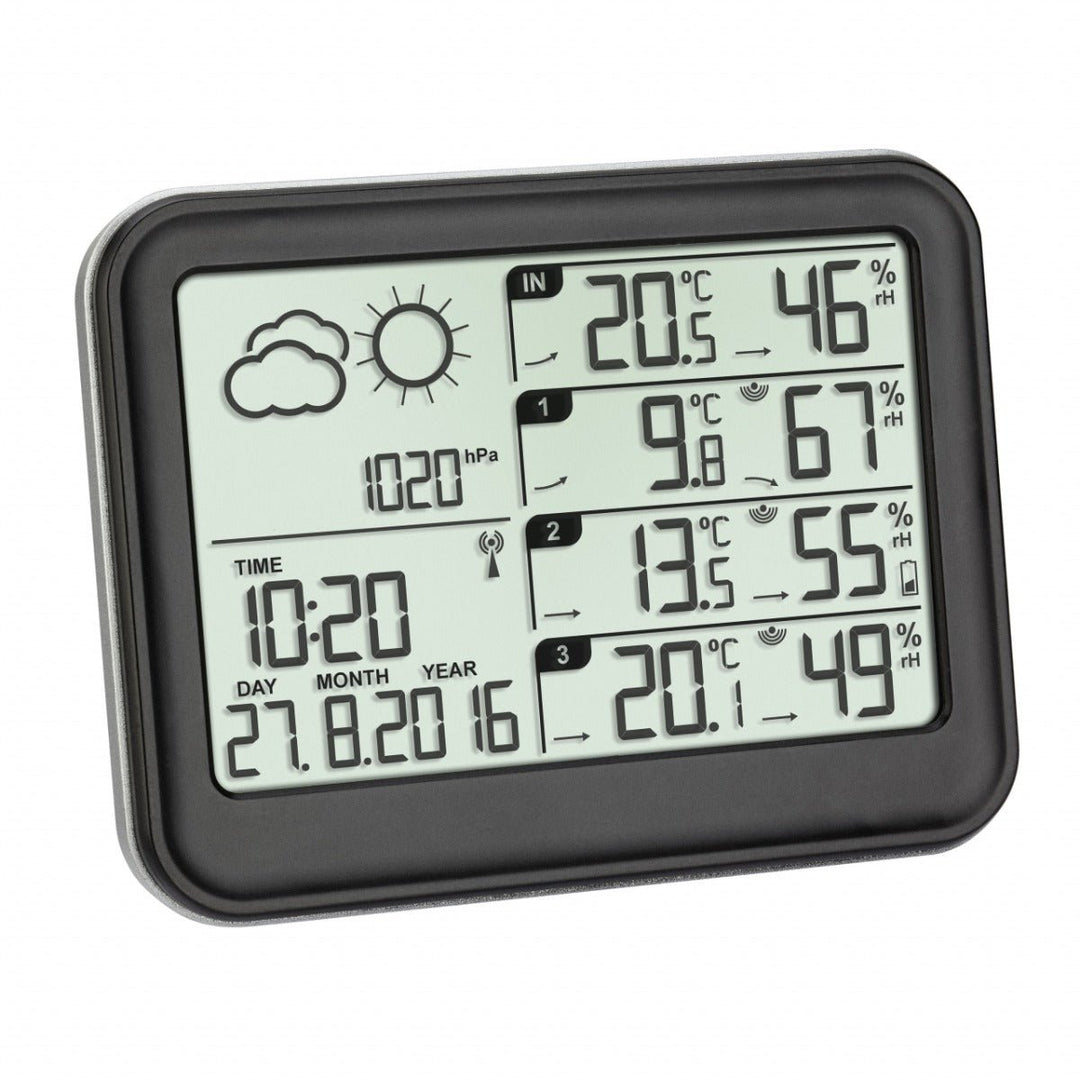TFA View 35.1142.01 Wireless Weather Forecaster, Incl. 3 Wireless Temperature &amp; Humidity Sensors - Thermometer Specialist