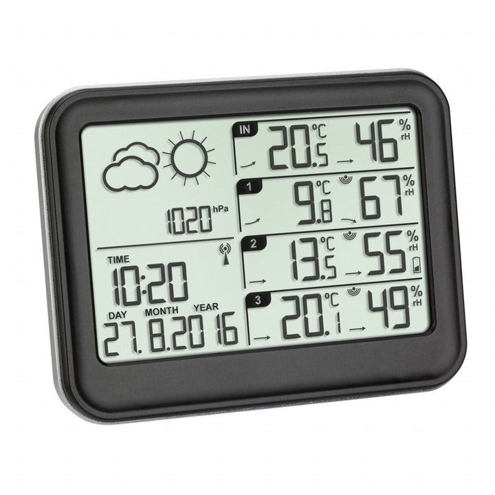 TFA View 35.1142.01 Wireless Weather Forecaster, Incl. 3 Wireless Temperature &amp; Humidity Sensors - Thermometer Specialist