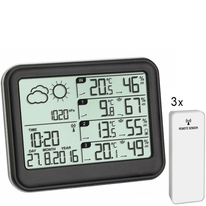 TFA View 35.1142.01 Wireless Weather Forecaster, Incl. 3 Wireless Temperature &amp; Humidity Sensors - Thermometer Specialist