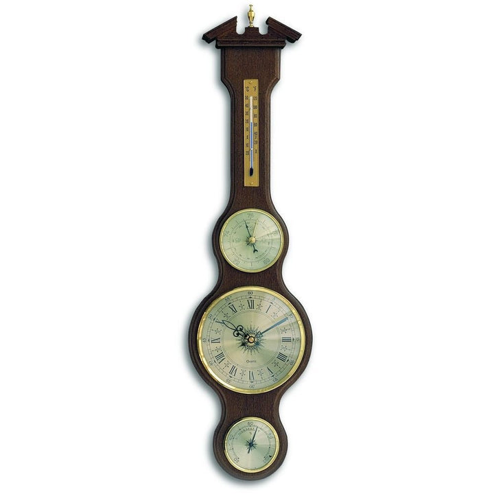 Walnut Banjo Barometer With Clock 60cm - Thermometer Specialist