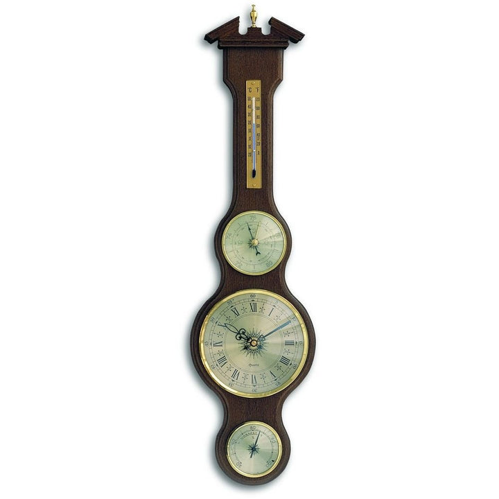 Walnut Banjo Barometer With Clock 60cm - Thermometer Specialist